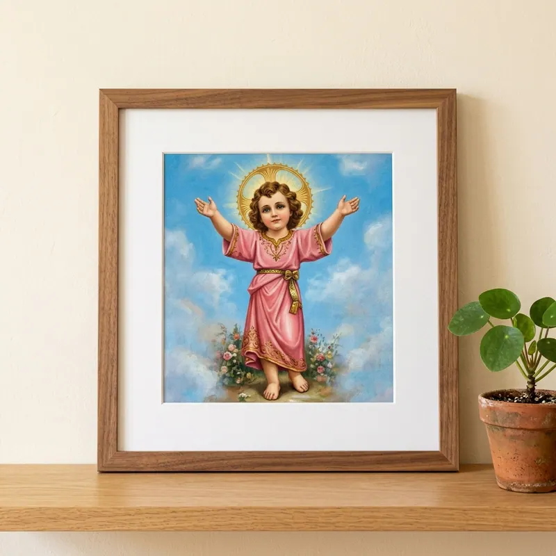 Cuadro de Divino Niño Jesús con marco de madera