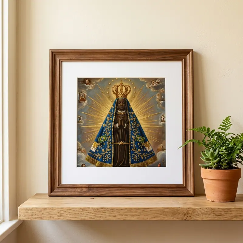 Cuadro de Nossa Senhora Aparecida con marco de madera