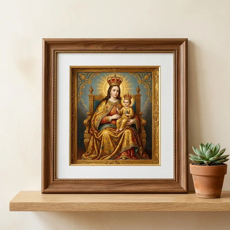 Cuadro de Virgen de Coromoto con marco de madera