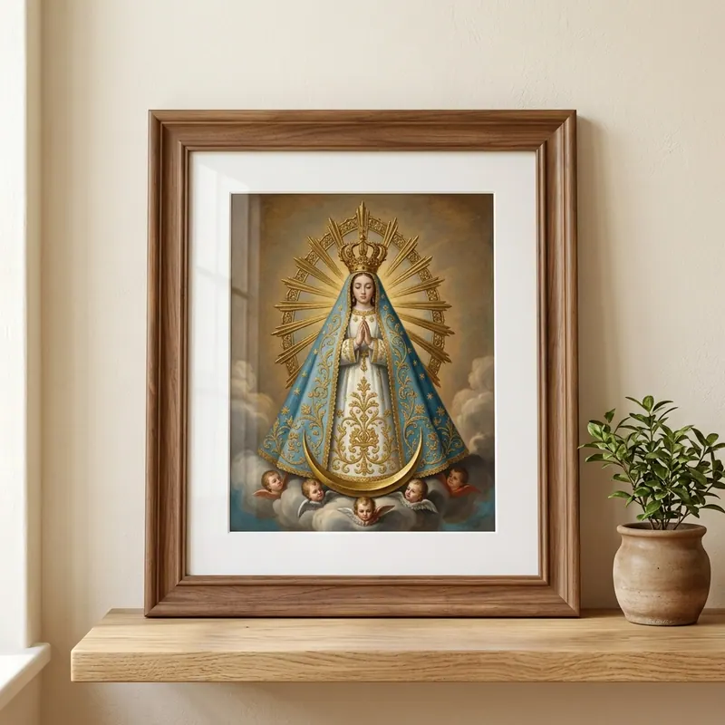 Cuadro de Virgen de Luján con marco de madera